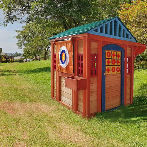 Outdoor Wooden 4 In 1 Game House For Kids Garden Playhouse With Different Games On Every Surface 